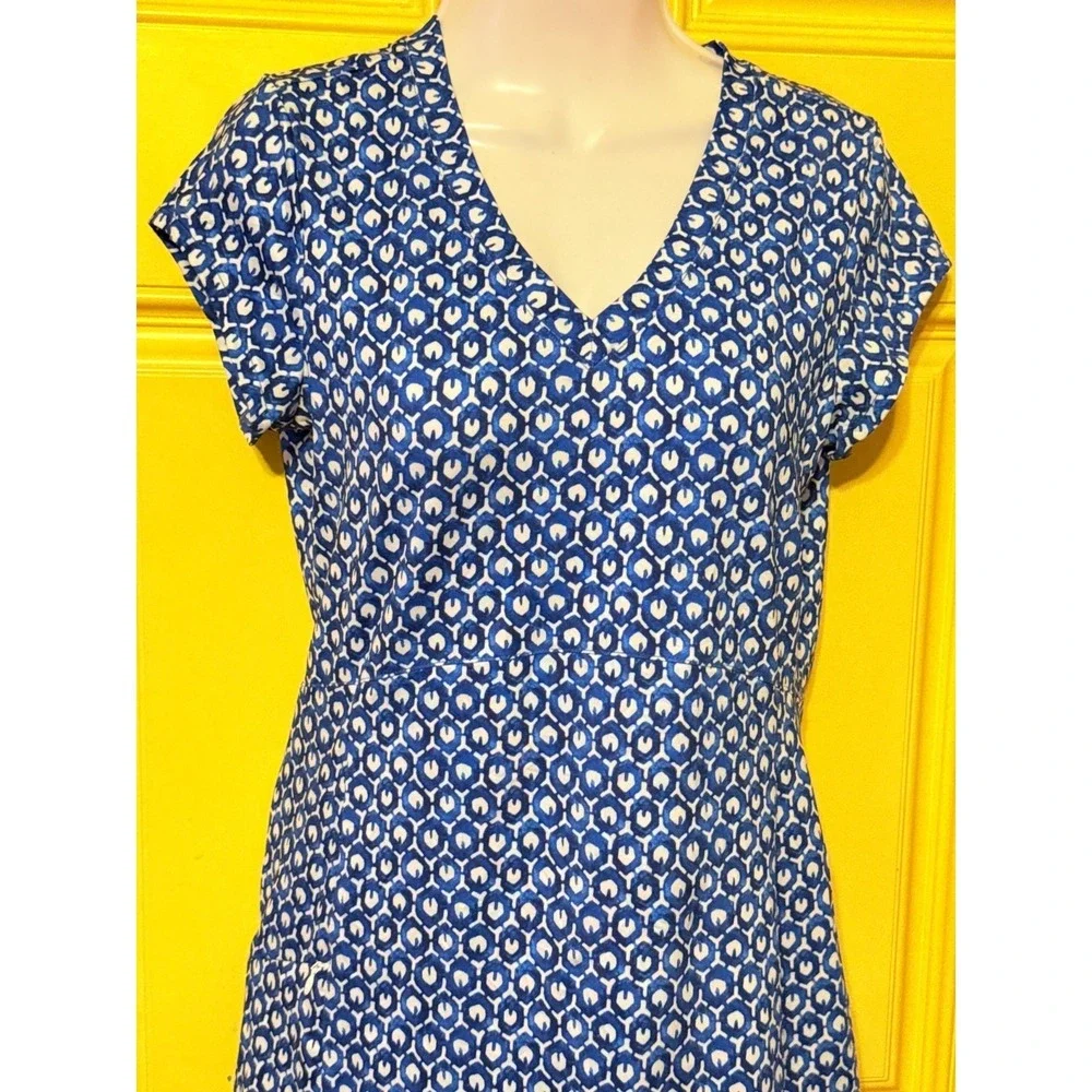 L. L. Bean Blue Geometric Shift Dress Hamptons Coastal Cotton Blend Size Small